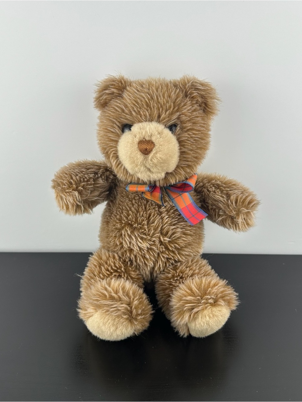 Gund Yum Yum Brown Tan Teddy Bear 10” Plaid Bow Plush Stuffed Animal